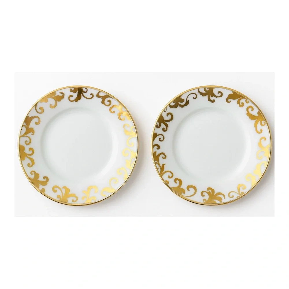 Ciroa Luxe “Fiori Gold” Porcelain Side Plates – Set of 2 – 6 Inch - Picture 1 of 6